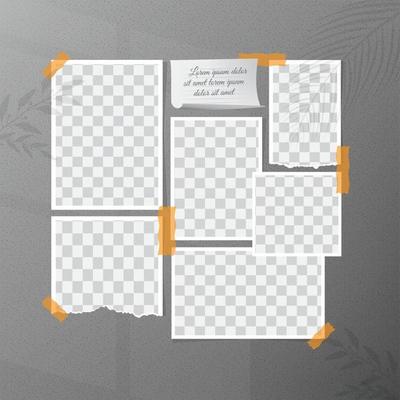 Photo frame with paper crop and textured wall background template