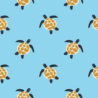 Turtle in the sea. Simple print. Seamless pattern, vector illustration