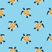 Turtle in the sea. Simple print. Seamless pattern, vector illustration