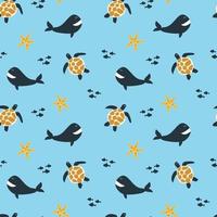 Marine life. Simple print. Seamless pattern, vector illustration