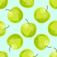 patrón sin costuras con ilustraciones de manzanas verdes sobre un fondo azul claro vector