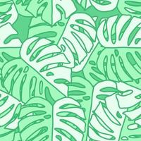 Outline monstera silhouettes seamless pattern. Palm leaves endless background. Botanical wallpaper. vector