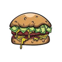 hamburguesa dinero streetwear dibujos animados vector