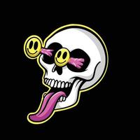 Skull Smiling Face eyes Streetwear Cartoon vector