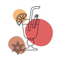 una copa de arte lineal de vino caliente con manchas. ilustración vectorial vector