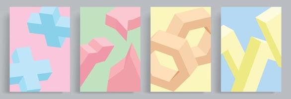 4 sets of minimalist abstract 3d assorted shapes backgrounds in futuristic pastel colors. Suitable for poster, book cover, brochure, magazine, pamphlet, booklet and educational book for children.