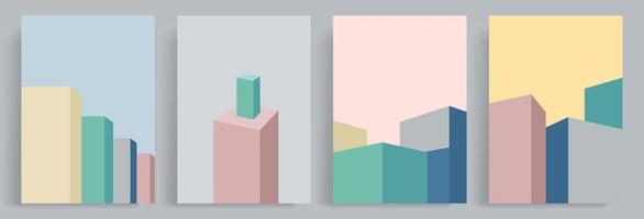 4 conjuntos de fondo de bloques 3d abstracto minimalista en colores pastel retro. adecuado para folletos, fondos, decoraciones, folletos, carteles, portadas de libros. vector