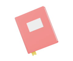 cahier rose 3d avec signet jaune. rendu 3d png