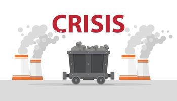 energía de crisis global para carbón con carro de carbón y humo de contaminación de fábrica con estilo plano moderno vector