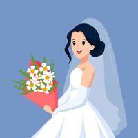 Bride with Flower Bouquet Character Design Illustration