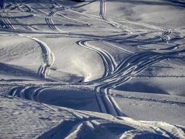 dolomites snow panorama alpine ski off slope tracks photo