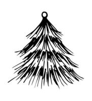 Hand-drawn simple vector black and white drawing. Christmas tree isolated on white background. For New Year's, Christmas design.