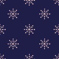 Simple vector seamless pattern for New Year's design. Light pink snowflakes on a dark blue background. Christmas packaging, textile products.