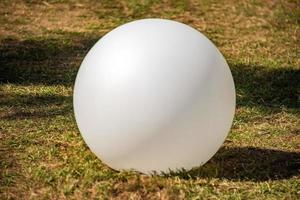 white sphere isolated on green grass photo