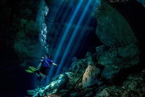 Cave diving in mexico cenote photo