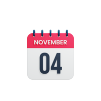 icono de calendario realista de noviembre fecha renderizada 3d 04 de noviembre png