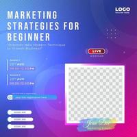 Marketing strategies online webinar square flyer template design vector