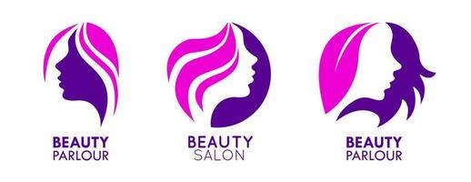 diseño de logotipo de cabello ondulado de salón de belleza plantilla de marca femenina rosa vector