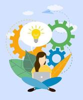 Girl online assistant at work searching for new ideas solutions vector