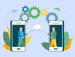 Business communication social networking with smartphone mobile vector