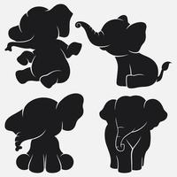 Set of elephant silhouettes cartoon with different poses and expressions vector