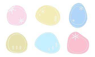 Six cute winter backgrounds in the form of colored spots with snowflakes and Christmas trees. vector illustration