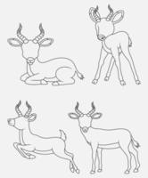 Cartoon Impala thin lines collection isolated on white background vector