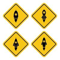 Warning sign icon with a rocket launch vector