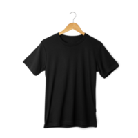 zwart t overhemd mockup hangen, realistisch t-shirt png