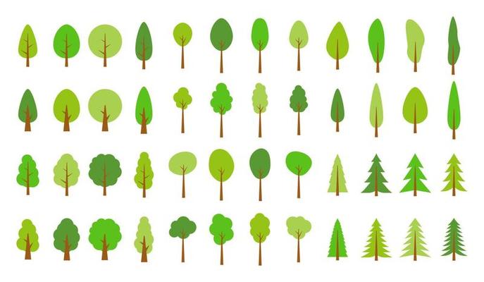 Set of  pattern Green Pine trees