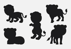 Set of Lion silhouettes cartoon with different poses and expressions vector