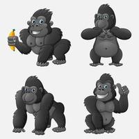 Set of gorilla cartoon with different poses and expressions vector