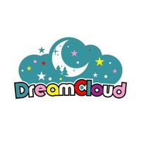 cloud logo with crescent moon and fir tree vector