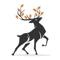 deer logo with leaf element on the antler vector