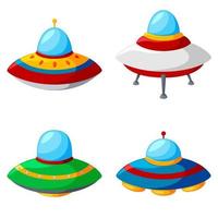 Set of colorful alien spaceships vector