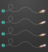 Flying rocket with a dotted line route vector