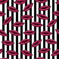 Seamless pattern red lips on striped background vector