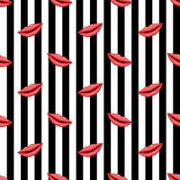 Seamless pattern red lips on striped background vector