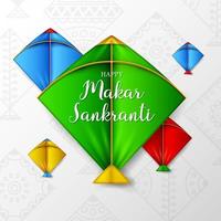 makar sankranti tarjeta de felicitación con cometas de colores vector