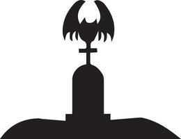 diseño simple de un cementerio con un murciélago encima vector