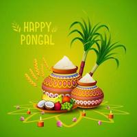 feliz tarjeta de felicitación pongal sobre fondo verde vector