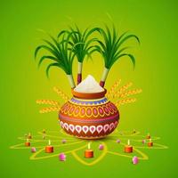 Happy Pongal greeting card on green background vector