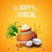 Happy Pongal greeting card on orange background vector