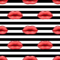 labios de color rosa de patrones sin fisuras sobre fondo rayado vector