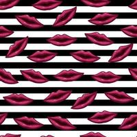 Seamless pattern pink lips on striped background vector