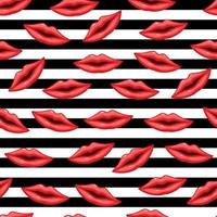 Seamless pattern pink lips on striped background vector