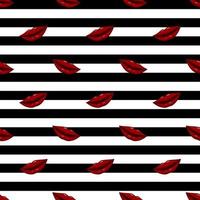 Seamless pattern pink lips on striped background vector