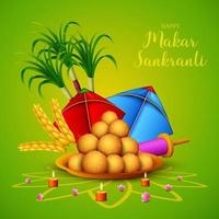 Makar sankranti greeting card with colorful kites vector