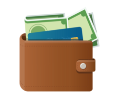 Brown wallet full of green dollars png