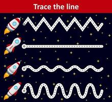 Trace line worksheet for preschool kids with rockets vector